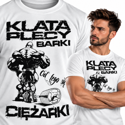 KOSZULKA NA SIŁOWNIĘ  KLATA PLECY BARKI BIAŁA